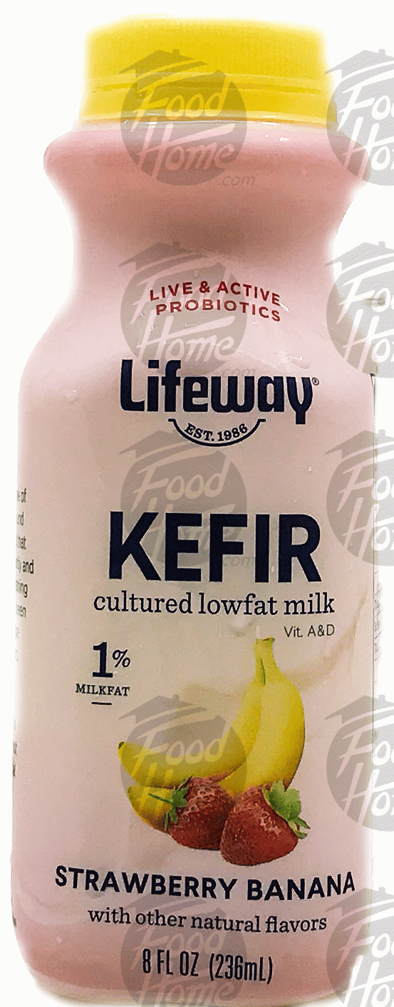 Lifeway  kefir cultured, 1% milkfat, lowfat milk, strawberry banana, plastic bottle Full-Size Picture